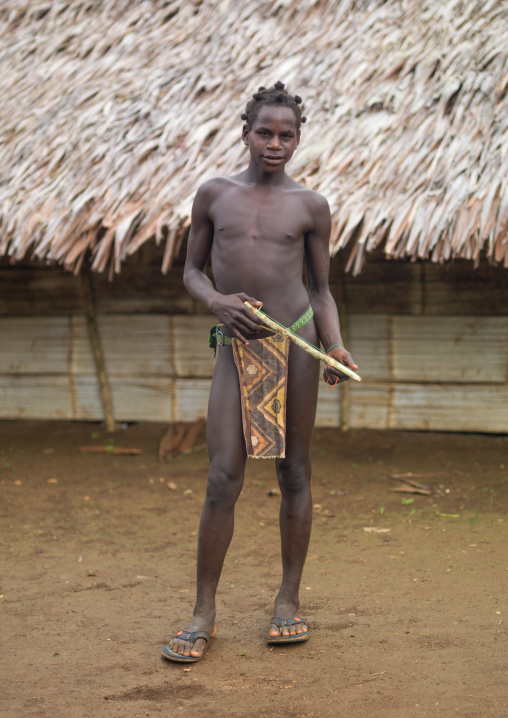 Ni-Vanuatu young man wearing a traditional penis sheath, Sanma Province, Espiritu Santo, Vanuatu
