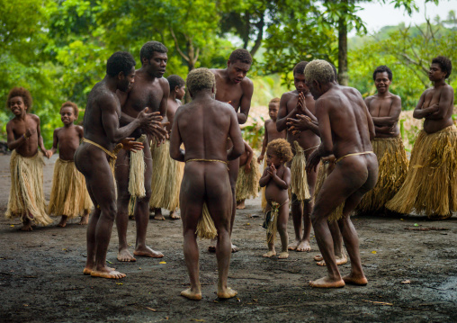Big Nambas tribe dancing in a village, Tanna island, Yakel, Vanuatu