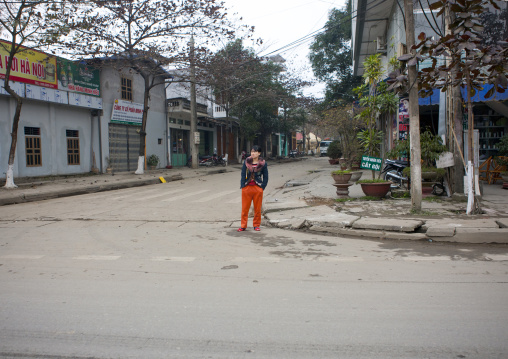 Woman in traditional clothes in the street, Sapa vietnam