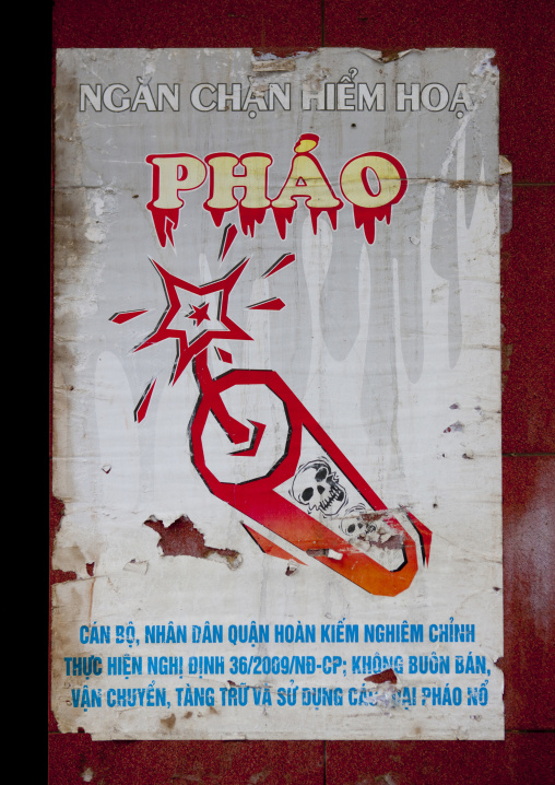 Poster warning about the dangers of firecrackers, Hanoi, Vietnam