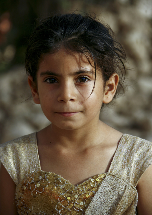 Portrait Of A Yemeni Girl With Goldy Heart Shaped Dress, Yemen