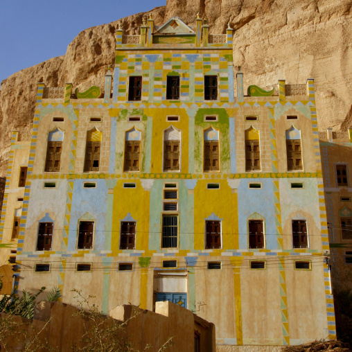 Front Of A Traditional Building Decorated Iwith Colourful Paintings, Hadramaut, Yemen