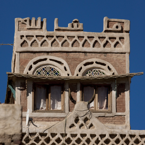 Traditional Storeyed Tower Houses Built Of Rammed Earth In The Old Fortified City Of Sanaa, Yemen