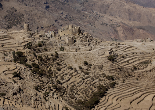 Landscape Of The Dry  Terrace Cultivation And Mountain, Hababa, Yemen