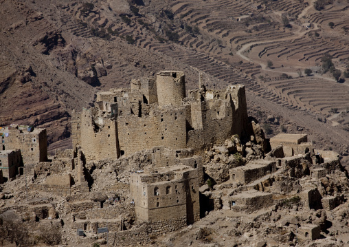 Overview Of A Village Merging With The Mountain And Terrace Cultivation, Hababa, Yemen