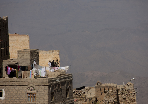 Clothes Hung To Dry On A Roof, Kholan Village, Yemen