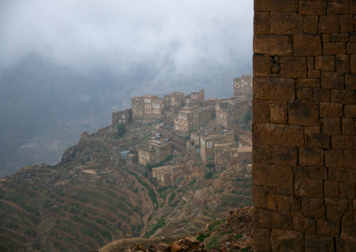 Shahara Fortified Village Above The Terrace Cultivation, Yemen