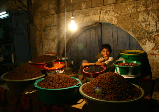 Smiling Boy Selling Dry Fruits In The Souq, Al Hodeidah, Yemen