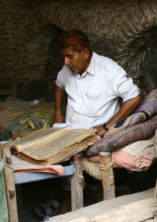 Man With Henna Hair Reading The Quran, Zabid, Yemen