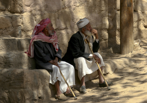 Old Men Sitting On A Bench, Wadi Dhar, Yemen