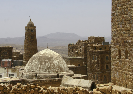 Roof Of A Mosque And Minaret, Hababa, Yemen