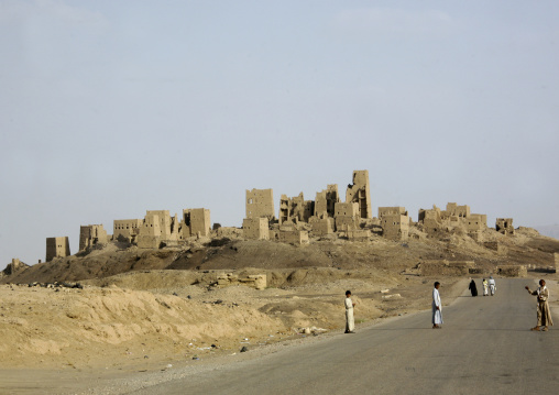 Men On The Road To Marib Old Town, Yemen