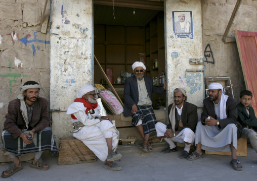 Men Gathered In Front Of A Shop, Rada, Yemen
