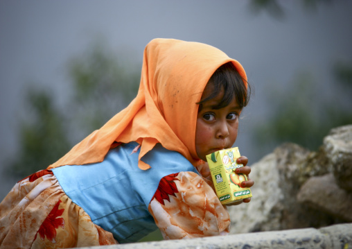 Little Girl Sipping Fruit Juice, Manakha, Yemen