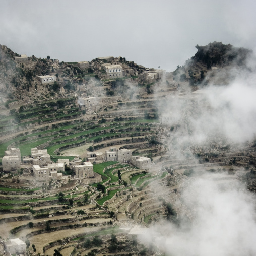 Clouds, Village And Terrace Cultivation, Al Hajjara, Yemen