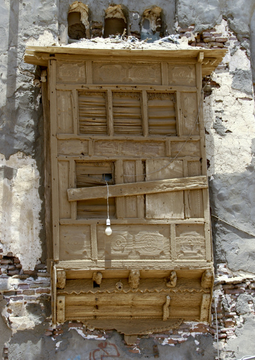 Mashrabiya With A Small Light Bulb Coming Through, Mocha, Yemen