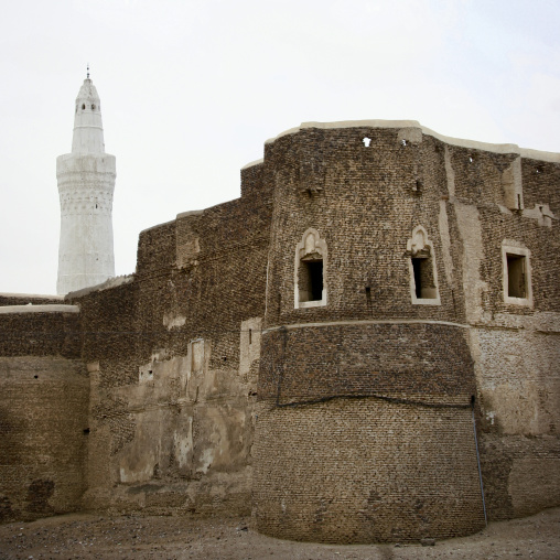 White Minaret And External Wall Of A Mosque In Zabid, Yemen