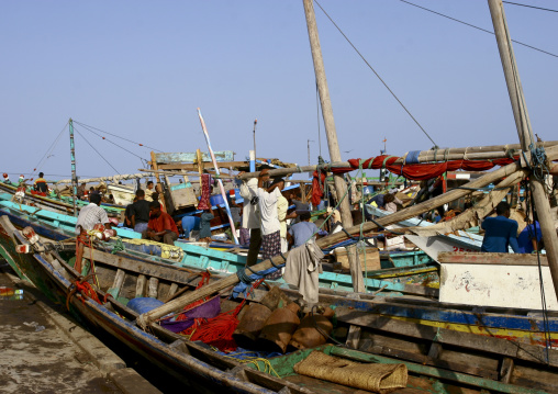 Fishermen And Their Dhows In Al Hodeidah, Yemen