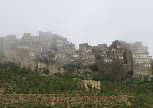 Al Hajjarah Village In The Fog, Jabal Haraz , Yemen