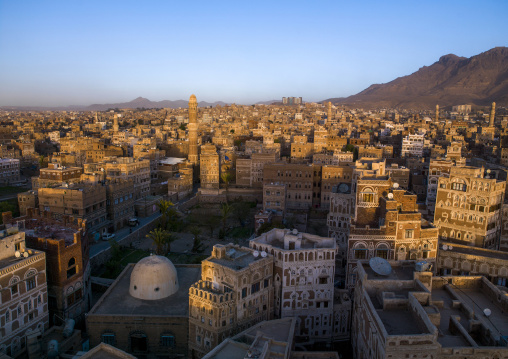Traditional houses in the old city featuring ornamental facades, Amanat Al-Asemah, Sanaa, Yemen
