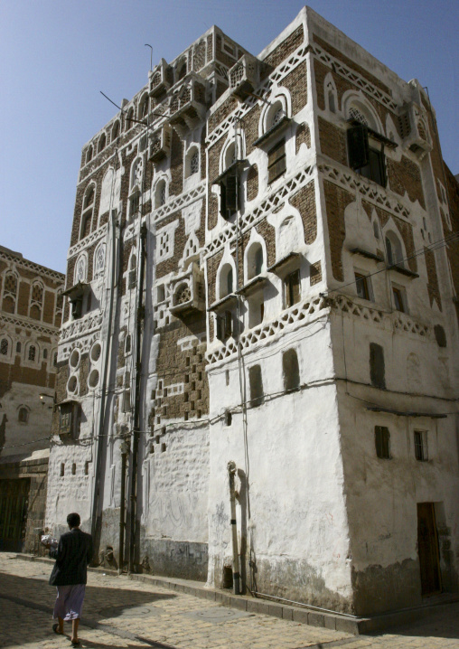 Traditional houses in the old city featuring ornamental facades, Amanat Al-Asemah, Sanaa, Yemen