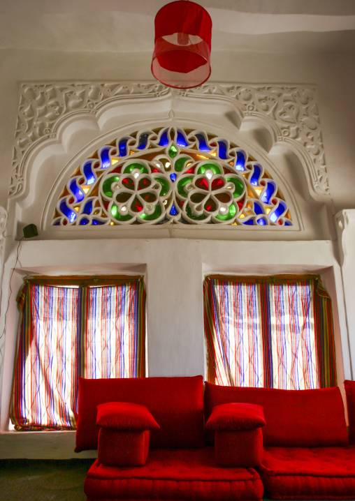 Traditional house mafraj with stained-glass windows, Amanat Al-Asemah, Sanaa, Yemen