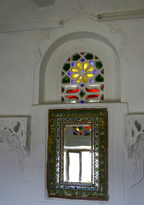 Stained glass windows in an traditional house, Amanat Al-Asemah, Sanaa, Yemen