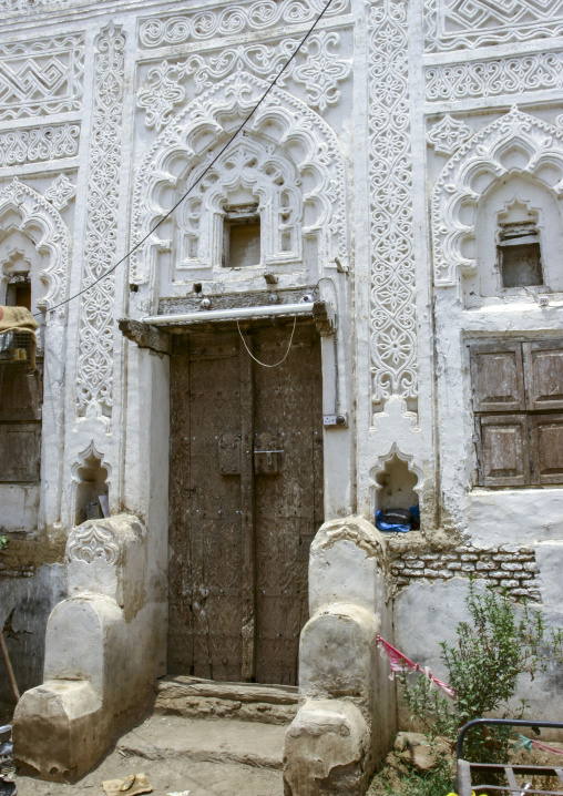 Decorated heritage house entrance in the old town, Al Hudaydah Governorate, Zabid, Yemen