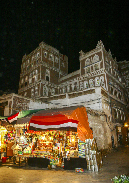 Shop at night in the street, Amanat Al-Asemah, Sanaa, Yemen