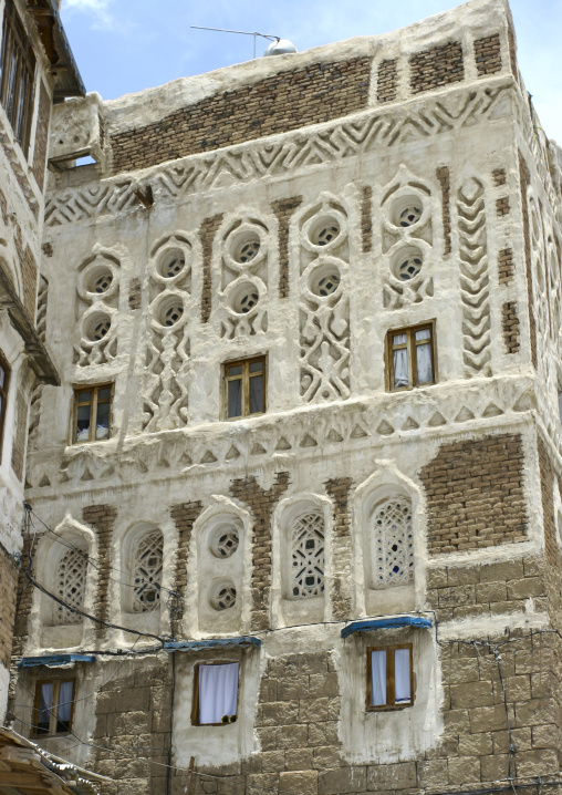Traditional houses in the old city featuring ornamental facades, Amanat Al-Asemah, Sanaa, Yemen