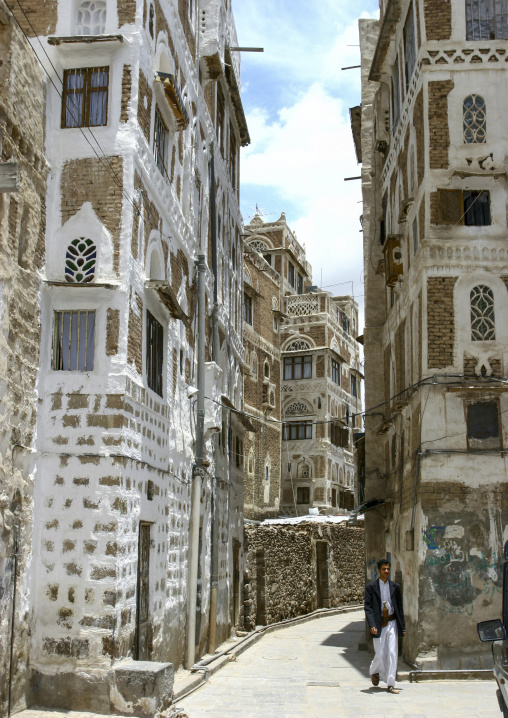 Traditional houses in the old city featuring ornamental facades, Amanat Al-Asemah, Sanaa, Yemen