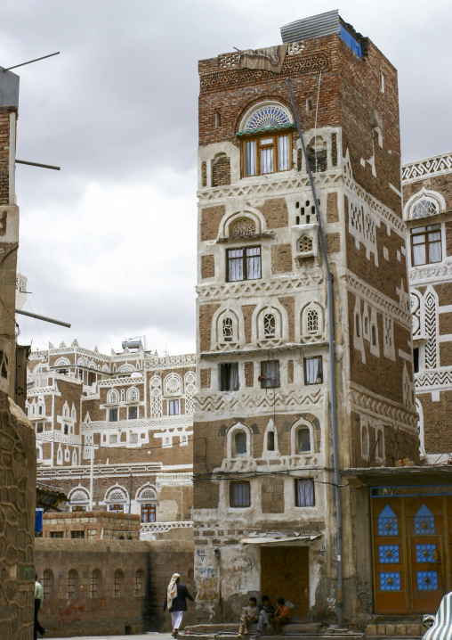 Traditional houses in the old city featuring ornamental facades, Amanat Al-Asemah, Sanaa, Yemen