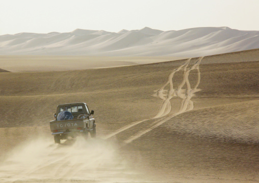 Four wheels in the Rub al-Khali or Empty Quarter desert dunes, Marib Governorate, Marib, Yemen