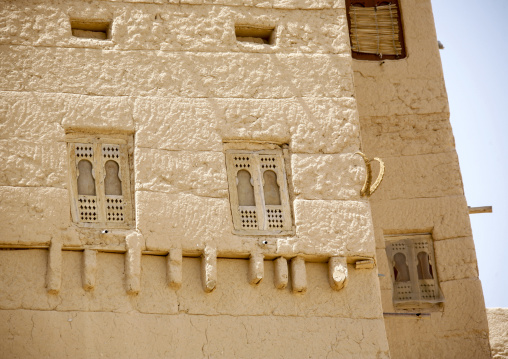 Ibex horns on the wall of a traditional house, Hadhramaut, Khaila, Yemen
