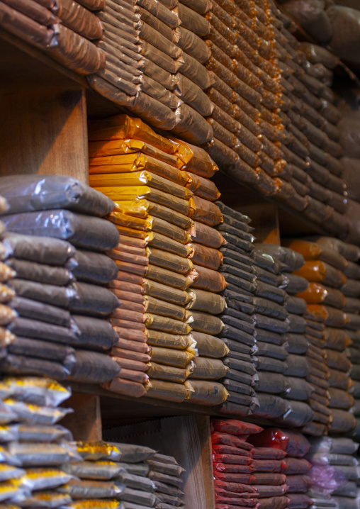 Spices for sale in a shop, Amanat Al-Asemah, Sanaa, Yemen