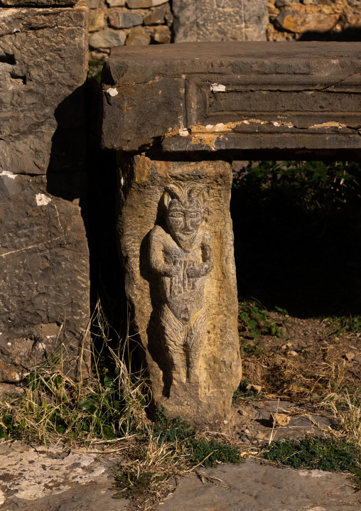 Decorated stone counters in the Roman ruins, North Africa, Djemila, Algeria