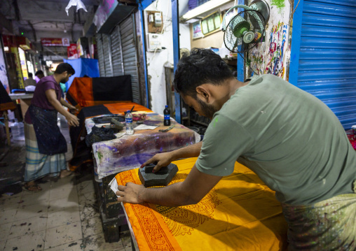 Block printing workshop in Dhaka New Market, Dhaka Division, Dhaka, Bangladesh