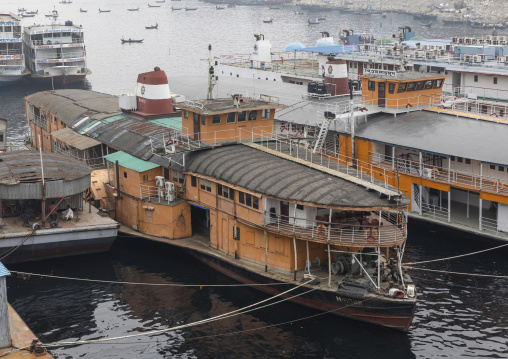 Boats anchored on Buriganga river, Dhaka Division, Keraniganj, Bangladesh