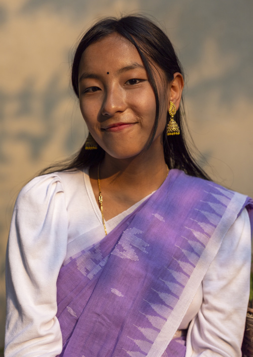Portrait of a young Manipuri tribe woman, Sylhet Division, Sreemangal, Bangladesh