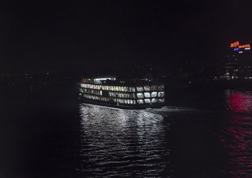 Ferry leaving Sadaghat Launch Terminal Ferry to Barisal at night, Dhaka Division, Dhaka, Bangladesh