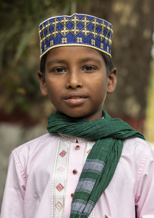 Portrait of a muslim boy in traditioanbl clothing, Chittagong Division, Kawkhali, Bangladesh