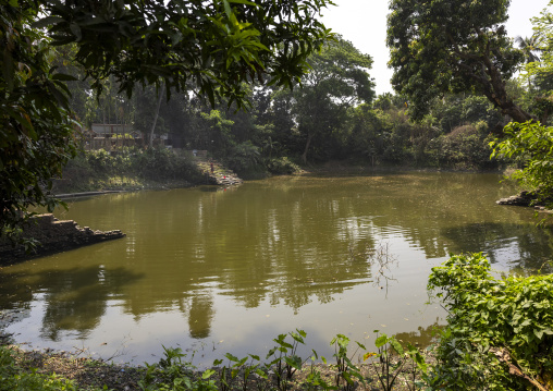 Bangladeshi people washing clothes in a pond, Dhaka Division, Munshiganj, Bangladesh