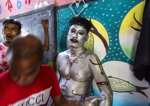 Make up of Lord Shiva in a school for Charak Puja hindu festival, Sylhet Division, Kamalganj, Bangladesh