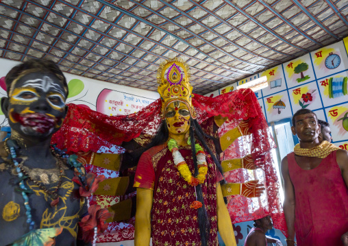 Parvati the wife of Shiva dressing in a school for Charak Puja hindu festival, Sylhet Division, Kamalganj, Bangladesh