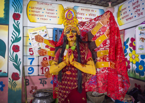 Parvati the wife of Shiva dressed in a school for Charak Puja hindu festival, Sylhet Division, Sylhet, Bangladesh