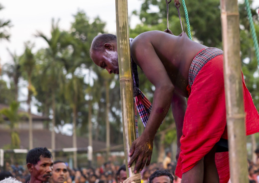 Body suspension with hooks during Charak Puja hindu festival, Sylhet Division, Kamalganj, Bangladesh