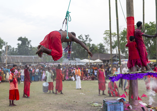 Body suspension with hooks during Charak Puja hindu festival, Sylhet Division, Kamalganj, Bangladesh