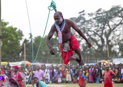 Body suspension with hooks during Charak Puja hindu festival, Sylhet Division, Kamalganj, Bangladesh