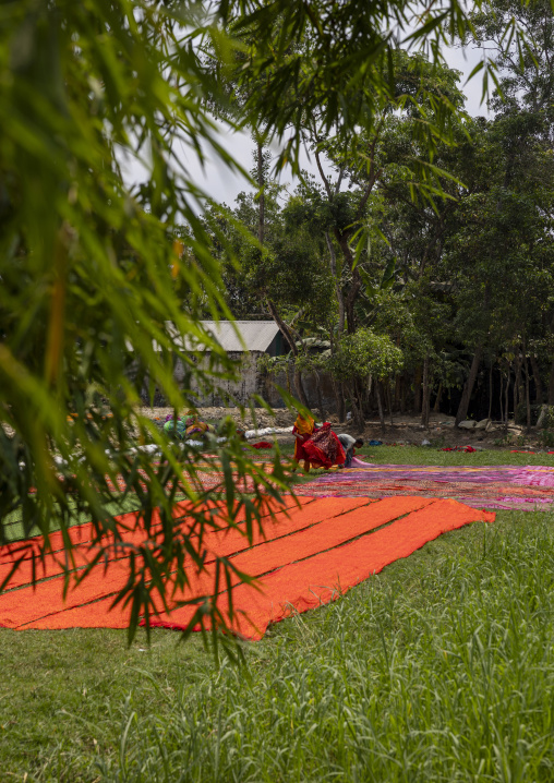 Fabrics drying under the sun in a batik factory, Chittagong Division, Comilla, Bangladesh