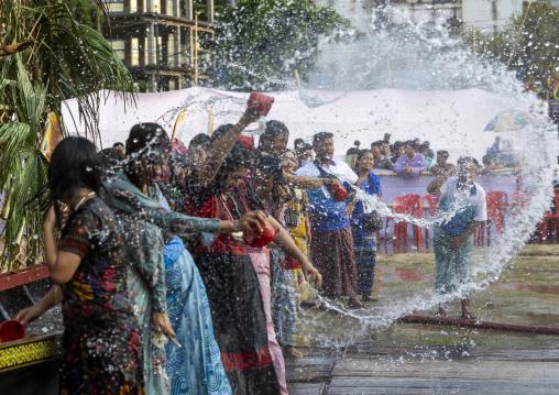 Water fight with Marma people during Sangrai, Chittagong Division, Bandarban, Bangladesh